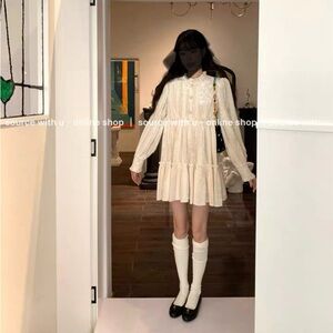 Cream color lace detailed velvet mini dress size L